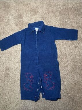 Vintage Sears Baby Corduroy Long Sleep Jumpsuit Teddy Bear Blue Size Small 15-20